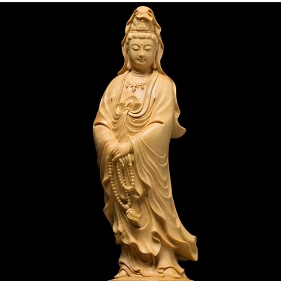 LARGE GUANYIN BUDDHA STATUE-Finished Cypress Wood-Boddhisattva-Gift Box Included - Picture 3 of 16